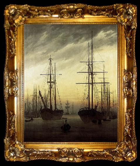 framed  Caspar David Friedrich View of a Harbour, ta009-2